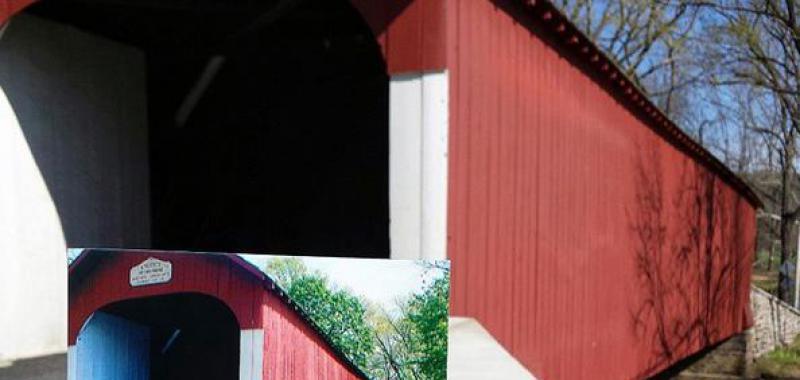 Puente cubierto de Knecht en Springtown, Pensilvania (1994 y 2015)
